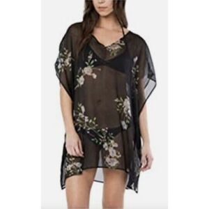 O'Neill Sheer Cover Up Black Floral Print Womens Size XS a551
